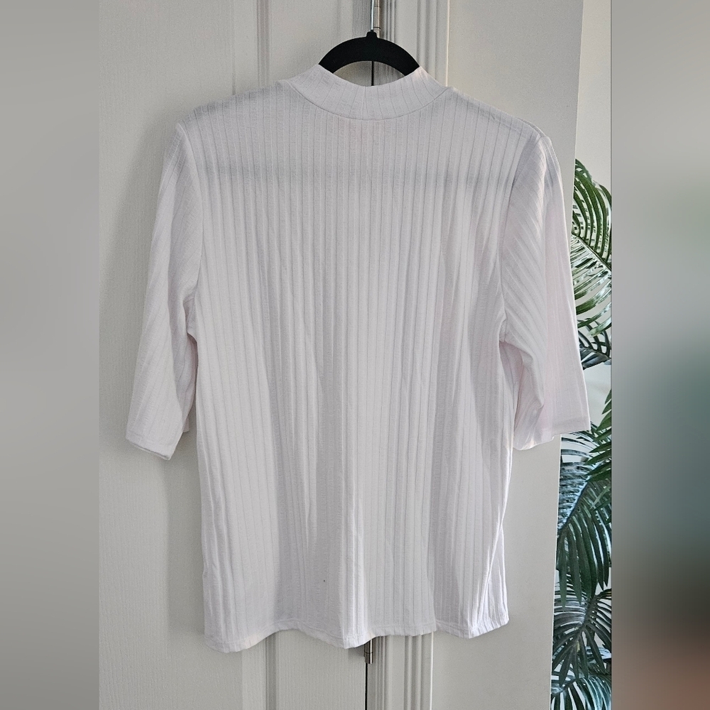 Joe Fresh White Ribbed Mock Neck Top - Picture 2 of 3
